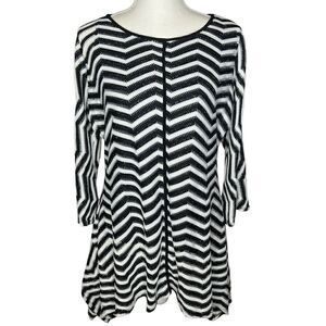IC BY CONNIE K STRETCH TUNIC TOP MEDIUM ASYMMETRICAL HEM LONG TAB SLEEVES LINED